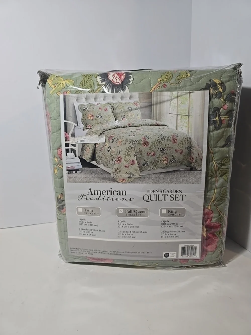 Eden's Garden Floral Quilt Set - Sage Green Full Queen New